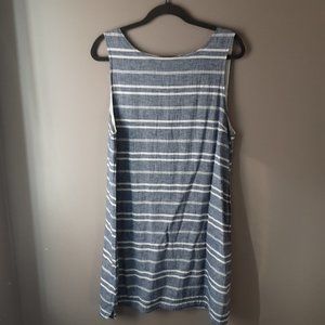 beach lunch lounge Blue and White Cotton Linen Shift Dress Size Large
